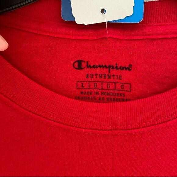 Champion Men’s Crew Neck Short Sleeve Logo Printed Basic Red Cotton Teeshirt L - Picture 2 of 3